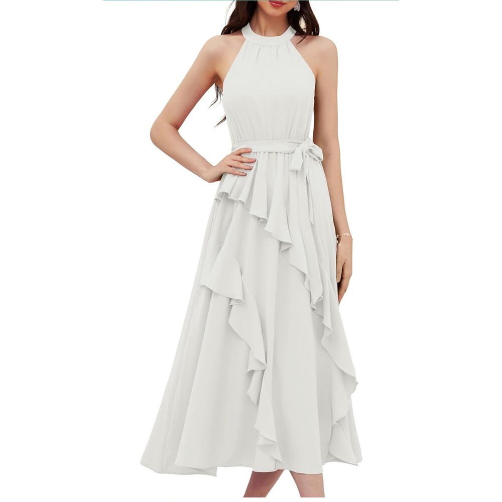 GRACE KARIN Women's 2024 Summer Sleeveless Halter Neck Ruffle Hem Split Small